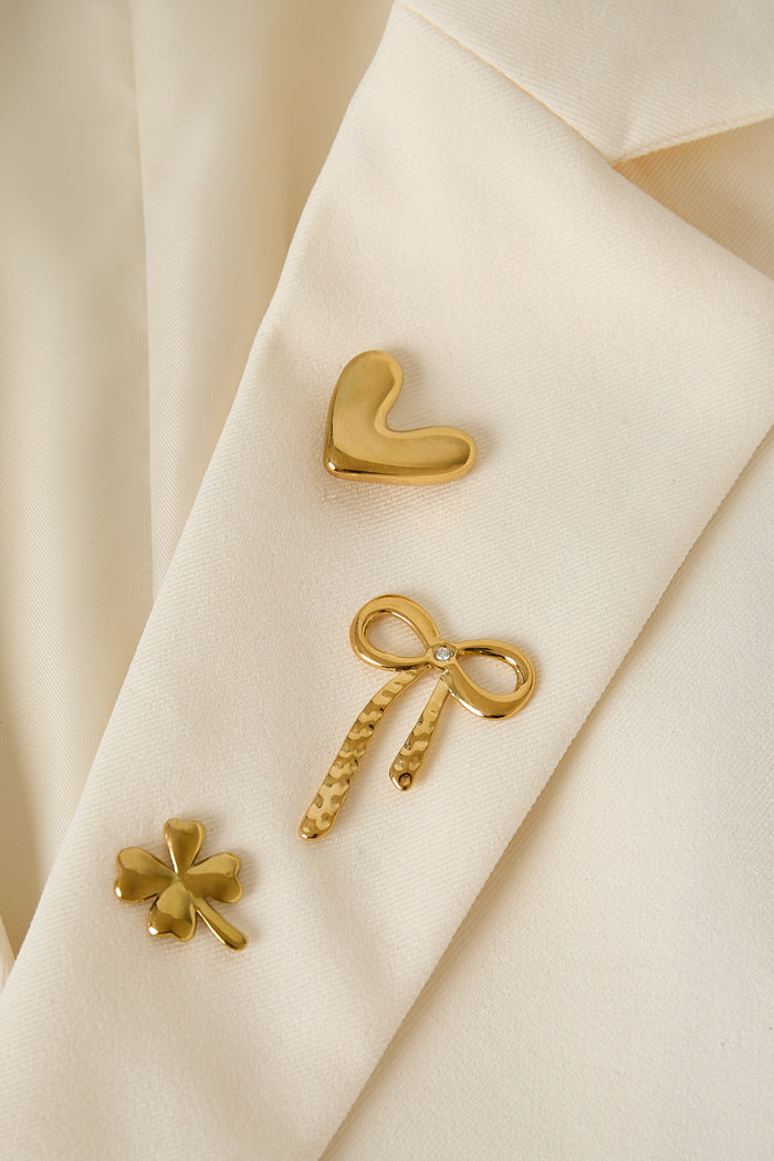 Elegant Gold-Toned Stainless Steel Brooch Set