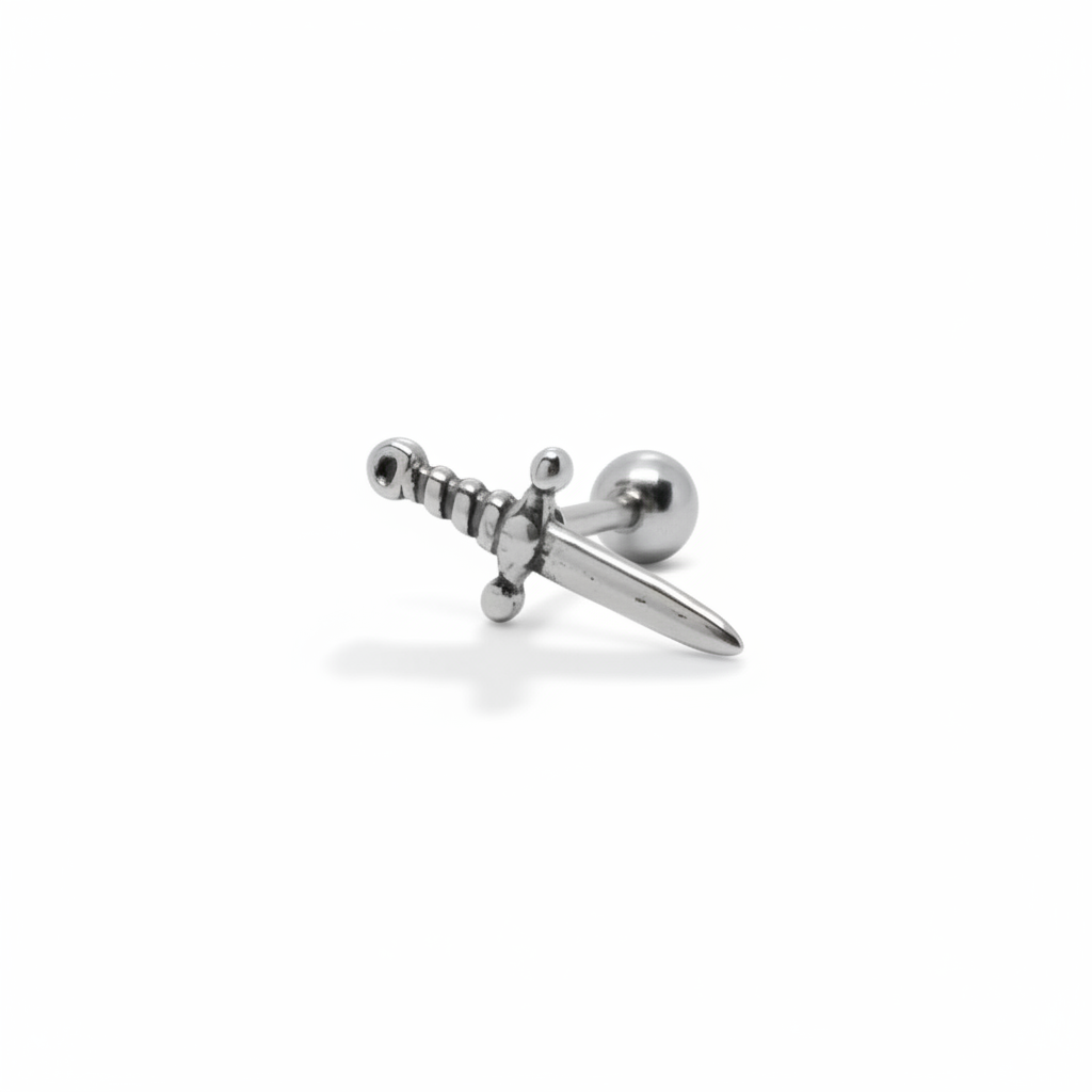 Zilverkleurige Barbell Piercing Dolk Chirurgisch Staal – Edgy Design