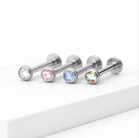 Labret piercing grote kristal kleuren
