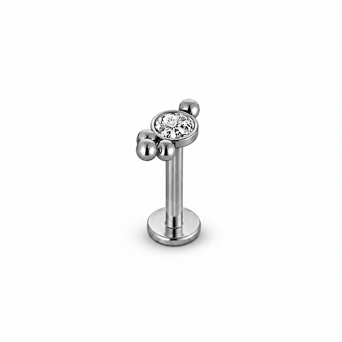 Deze Labret met Kristal & Dots Top is Zilverkleurig Chirurgisch Staal geeft je oor een stijlvolle touch | Lotuspiercings.nl