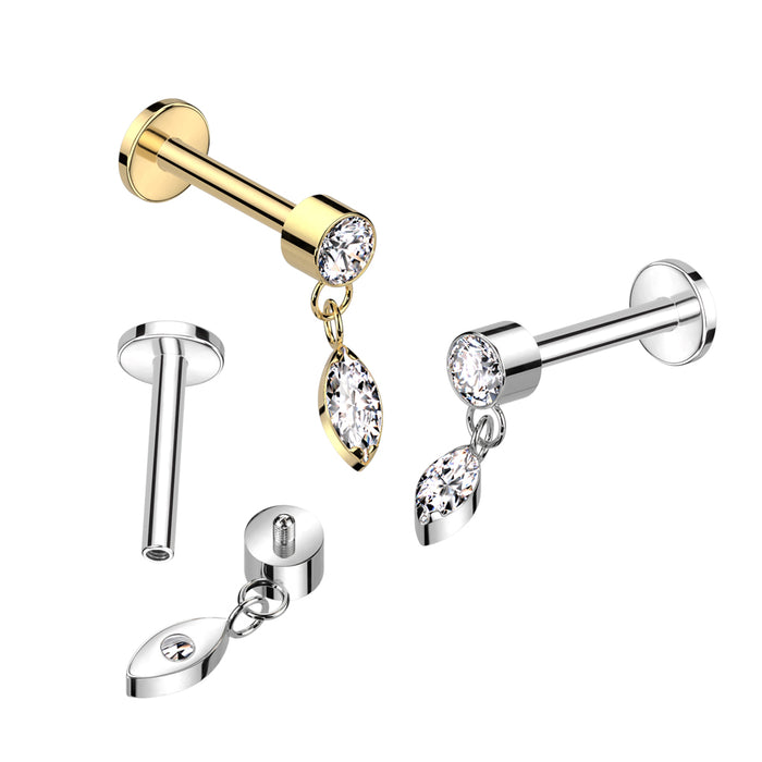 Verschillende goud- en zilverkleurige labrets met marquise bedel, titanium sieraden