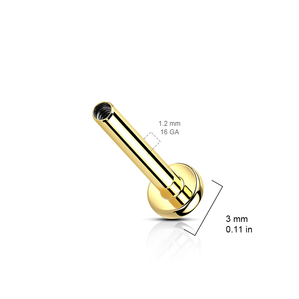 Labret Staafje Inwendig Schroefdraad Goudkleurig - 3mm Base - Titanium