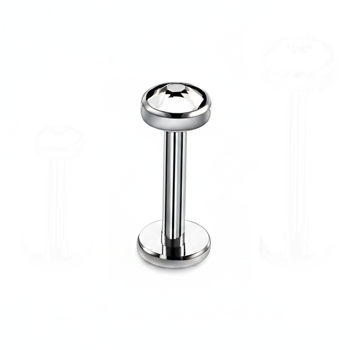 Deze Labret is gemaakt van Titanium en heeft een platte disc met kristal. Ideaal voor Helix, Tragus of Conch Piercing