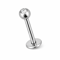 Zilverkleurige labret piercing met klein helder kristal van chirurgisch staal – subtiel en stijlvol