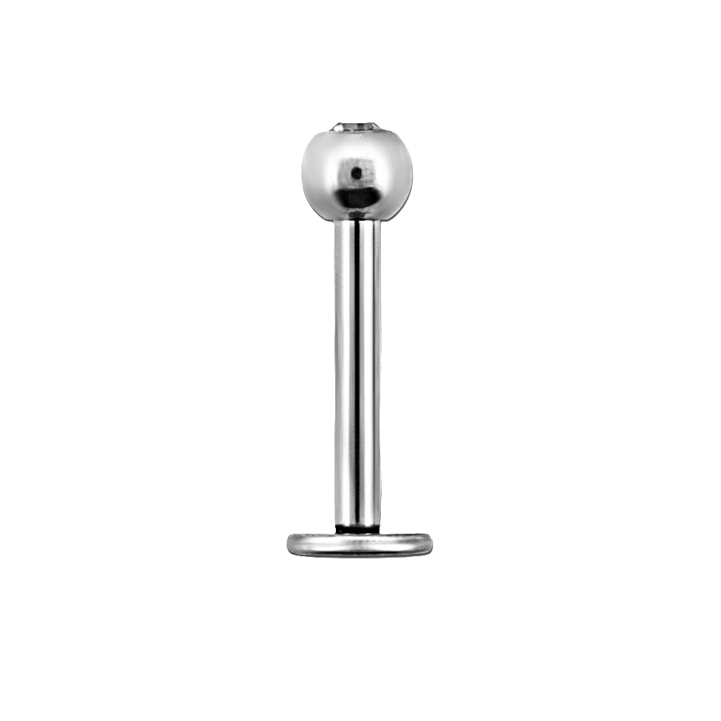 Labret met kleine kristallen baltop in zilverkleur. Beschikbaar in meerdere kleuren, gemaakt van chirurgisch staal.