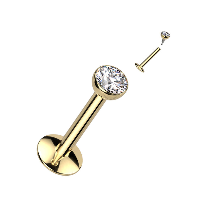 Goudkleurige labret met zirconia van titanium voor helix, tragus of lip