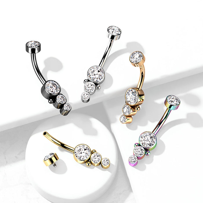 Navelpiercing Drie Zirconia Steentjes in zilver, rosé, zwart en goudkleur