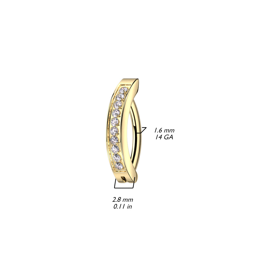 Navelpiercing Kliksluiting met Zirconia steentjes met afmetingen zichtbaar