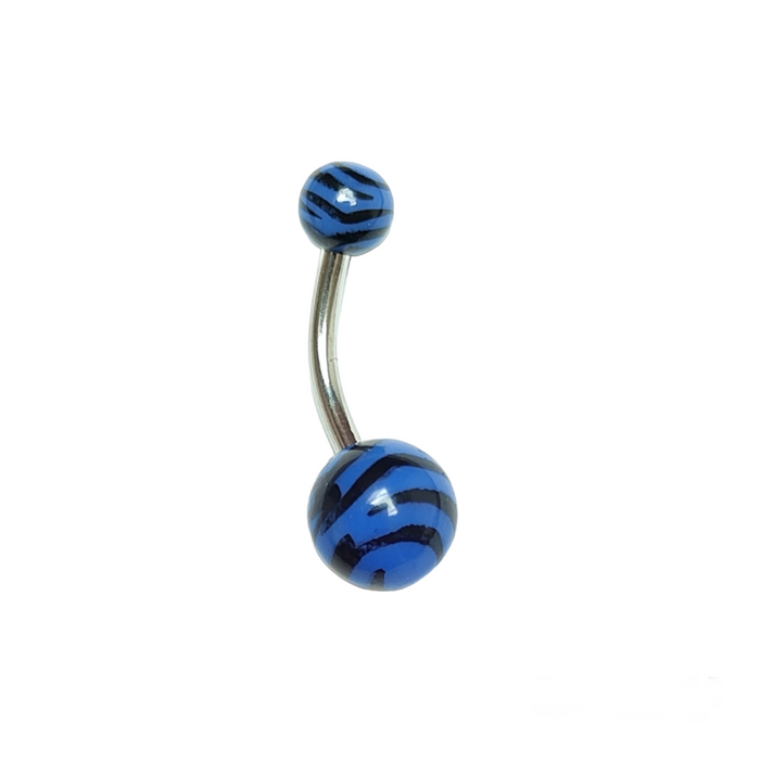 Blauw tijgerprint navelpiercing van acryl en chirurgisch staal