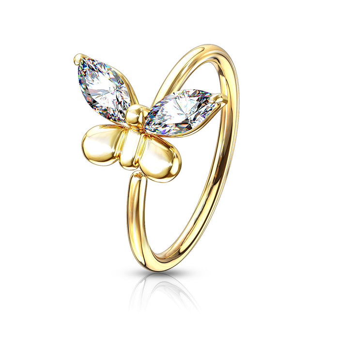 Goudkleurige neusring met vlinderdesign van chirurgisch staal, geschikt voor nostril piercing