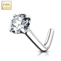 Neuspiercing L-vorm met heldere zirconia in 14kt witgoud 