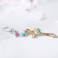 L-vormige piercings met zirconia in meerdere kleuren, 14kt goud en witgoud