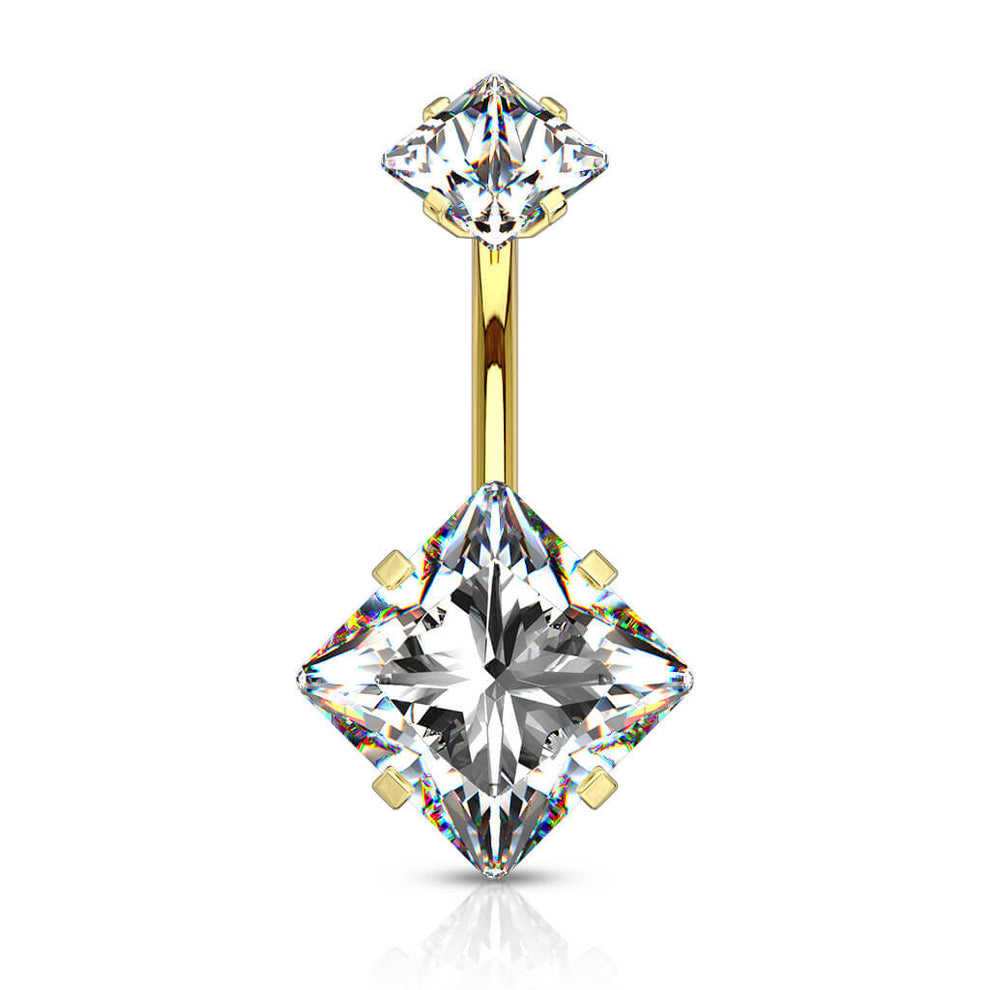 Navelpiercing Groot Kristal Goudkleurig – Chirurgisch Staal
