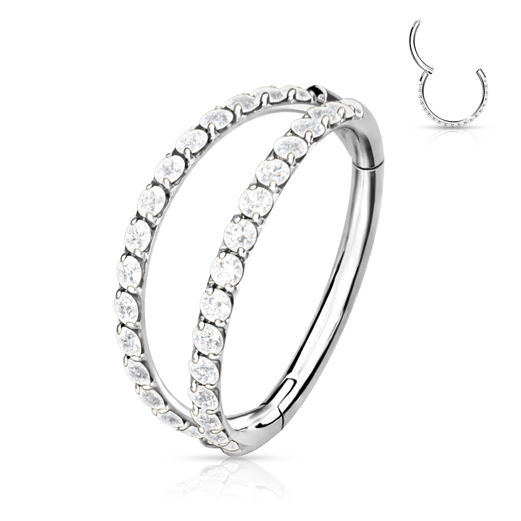 Klikring Zilverkleurig Zijkant Dubbel Zirconia - Titanium