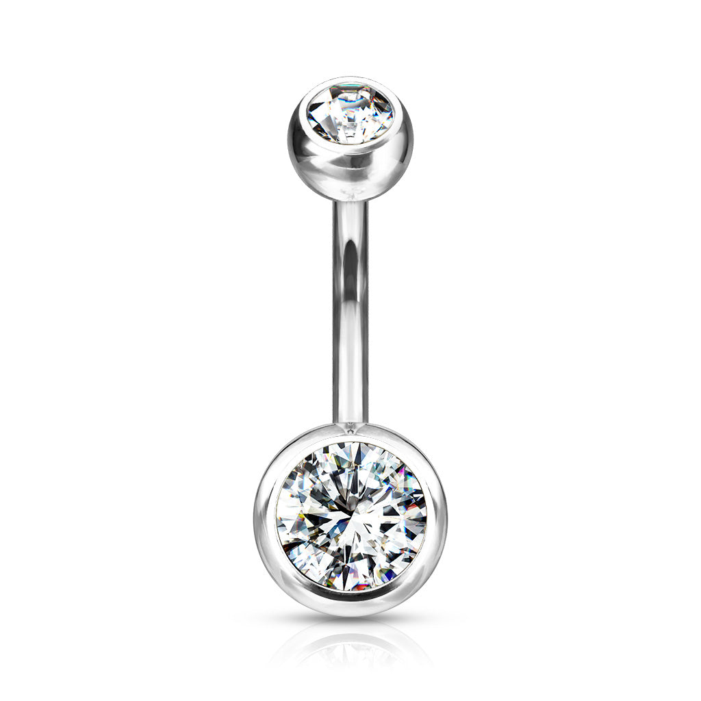 Navelpiercing Dubbel Zirconia Zilverkleurig – Titanium