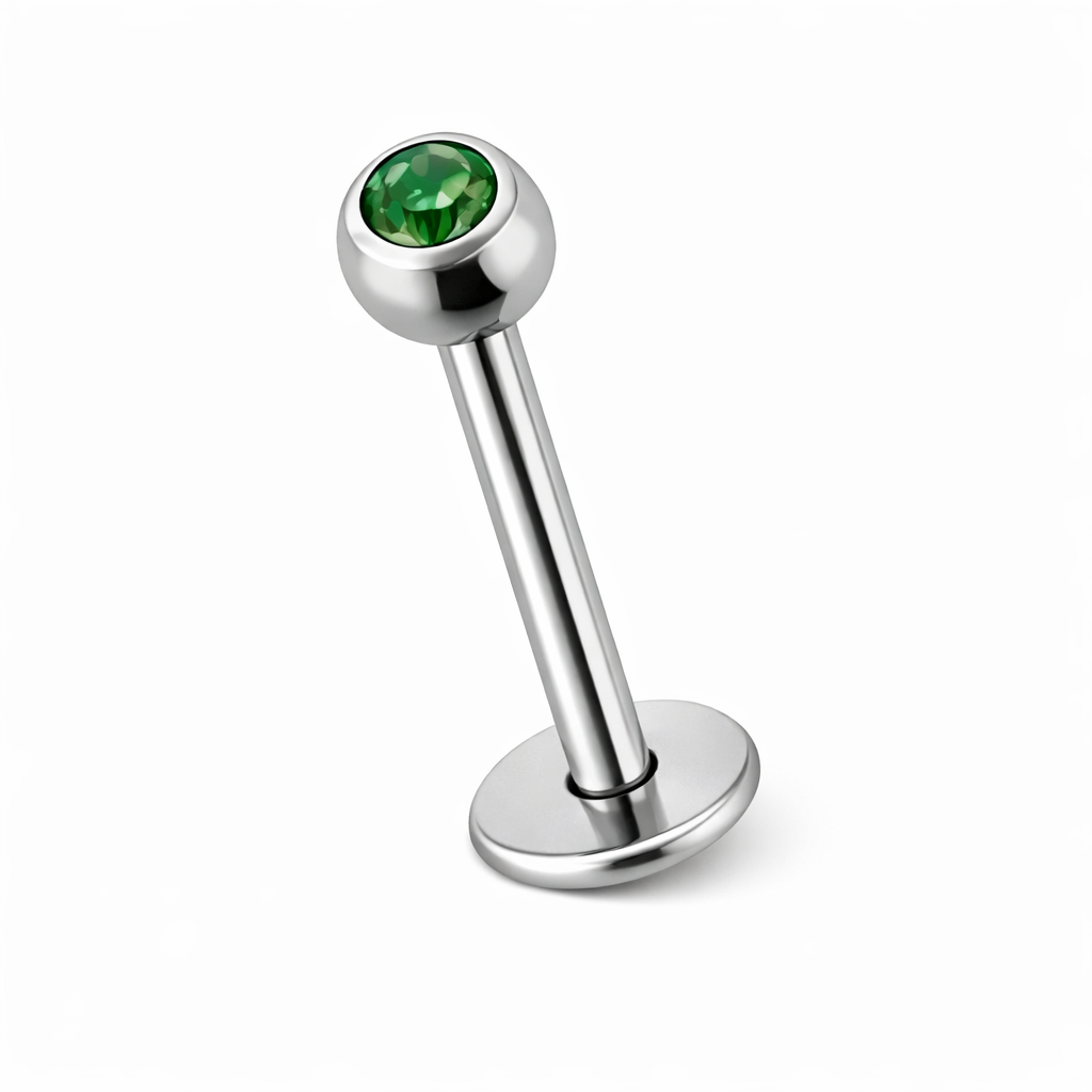 Labret Kristal Bal Groen Zilverkleurig - Chirurgisch Staal