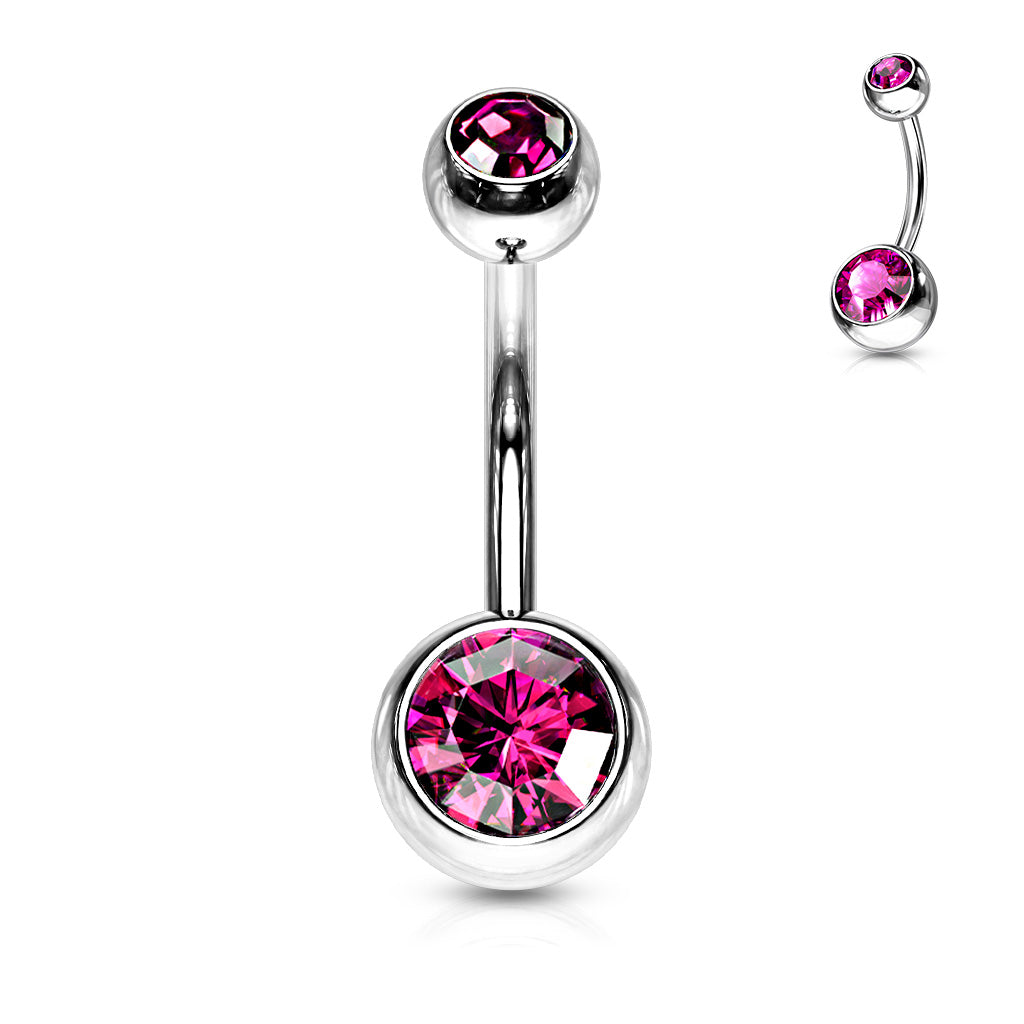 Navelpiercing Dubbel Kristal Fuchsia - Chirurgisch Staal