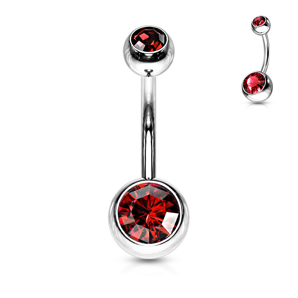 Navelpiercing Dubbel Kristal Rood - Chirurgisch Staal