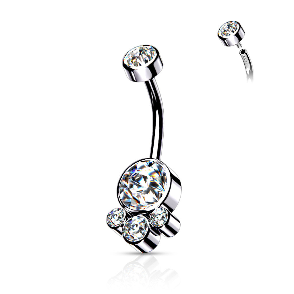 Navelpiercing Zirconia Cluster Zilverkleurig – Chirurgisch Staal