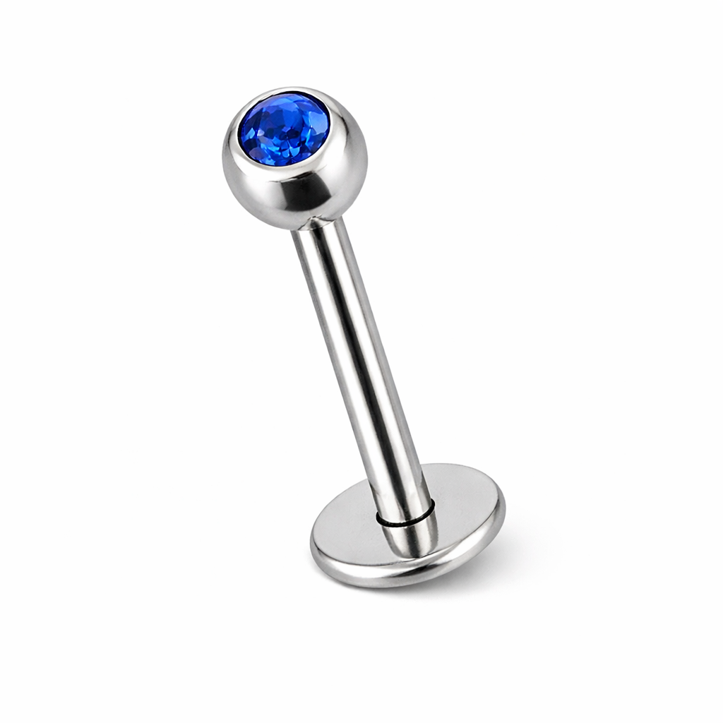 Labret Kristal Bal Blauw Zilverkleurig - Chirurgisch Staal