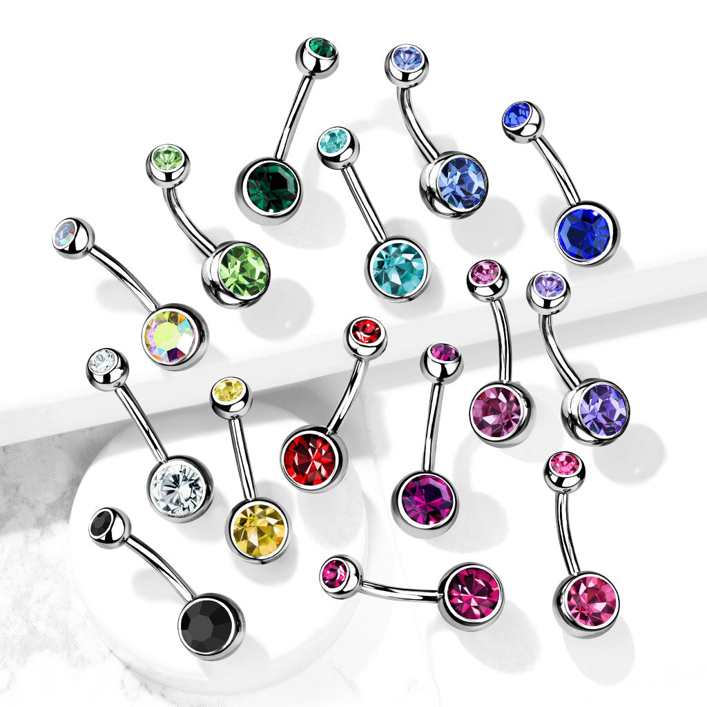 Navelpiercing Dubbel Kristal Fuchsia - Chirurgisch Staal
