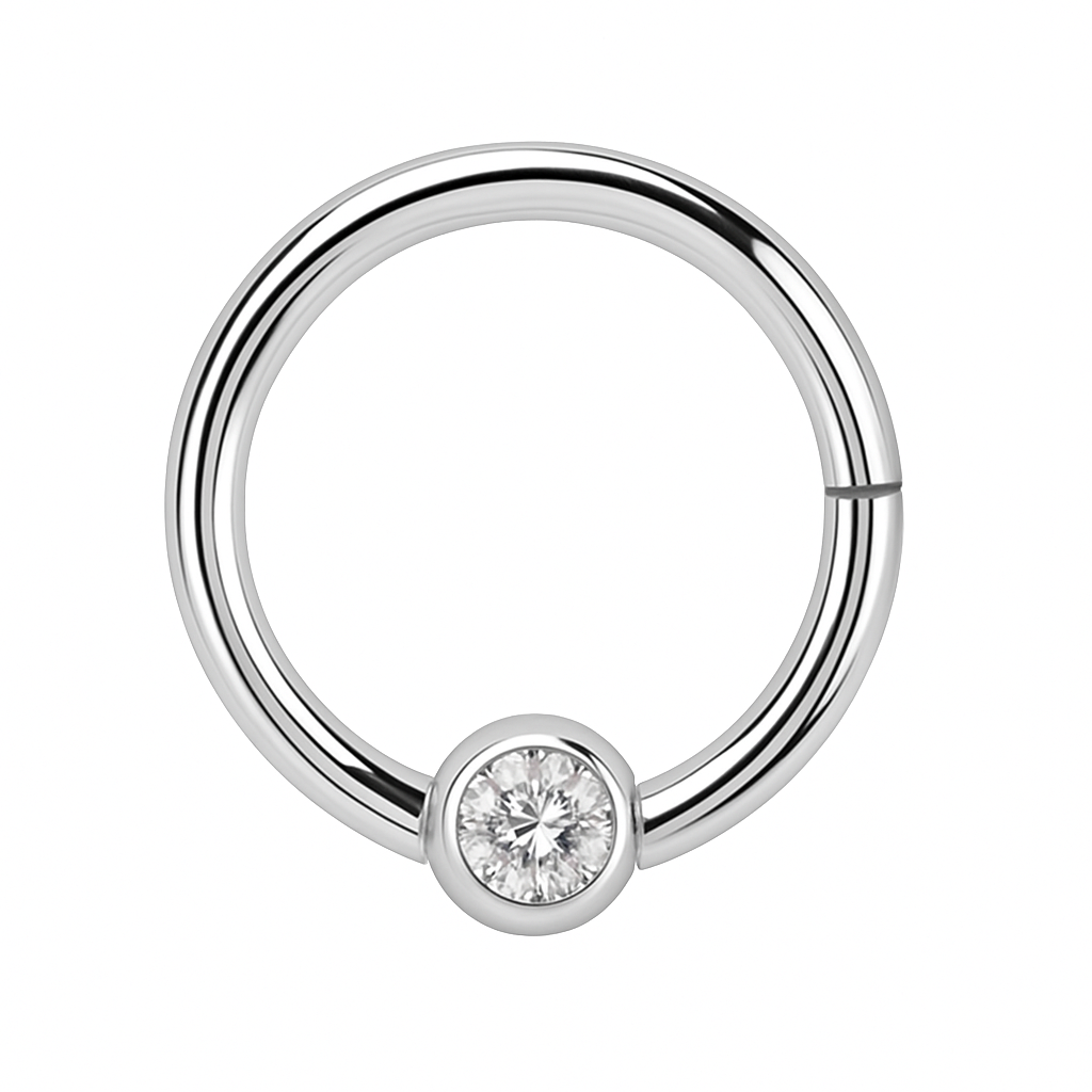 Klikring met Kleine Zirconia Zilverkleurig - Chirurgisch Staal