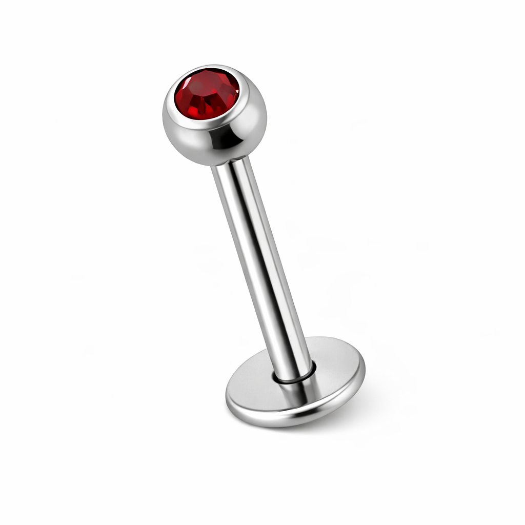 Labret Kristal Bal Rood Zilverkleurig - Chirurgisch Staal