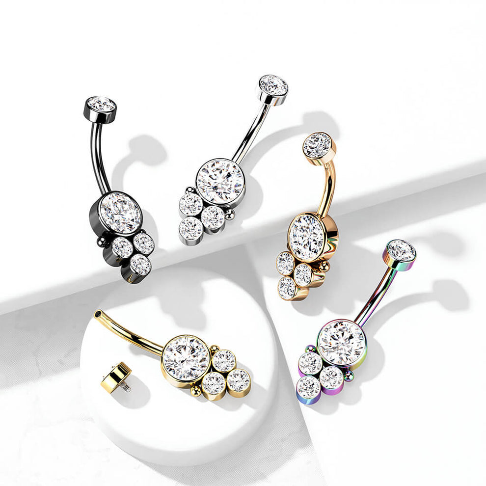 Navelpiercing Cluster Kristal Zilverkleurig – Chirurgisch Staal