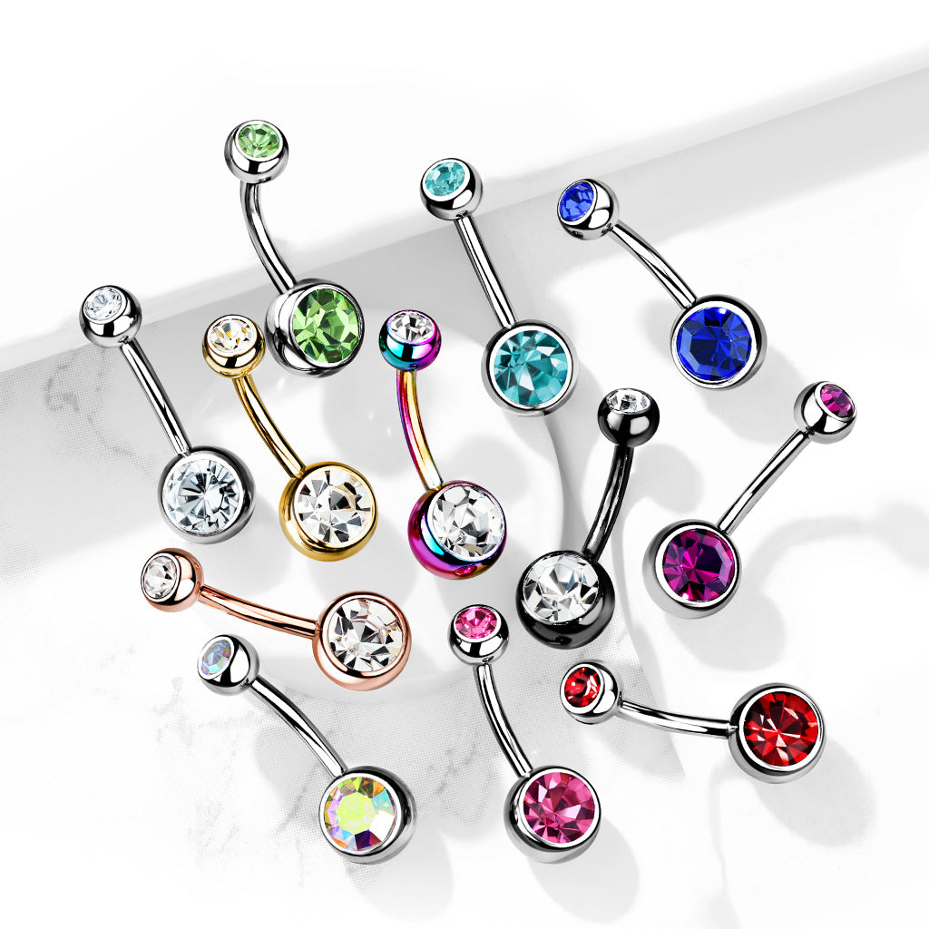 Navelpiercing Dubbel Zirconia Zilverkleurig – Titanium