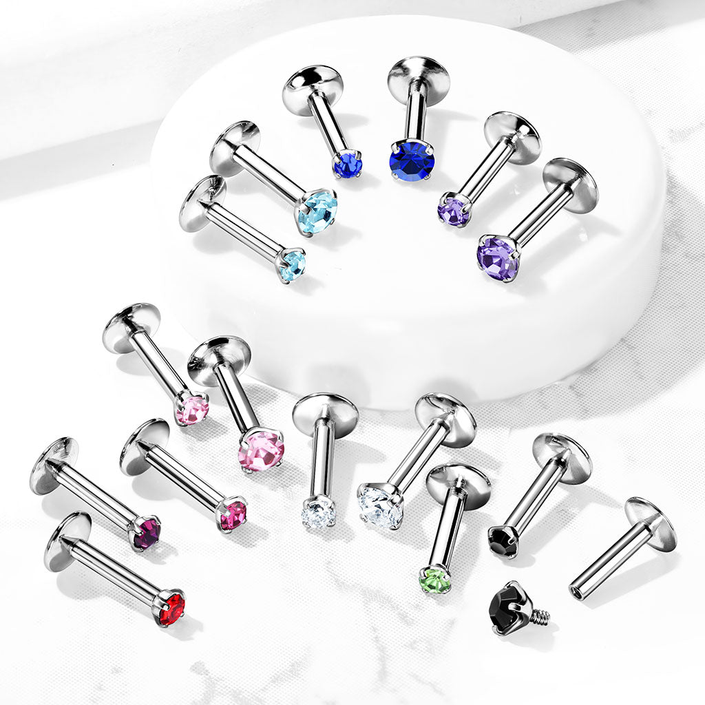 Labret Zirconia Blauw Zilverkleurig - Chirurgisch Staal