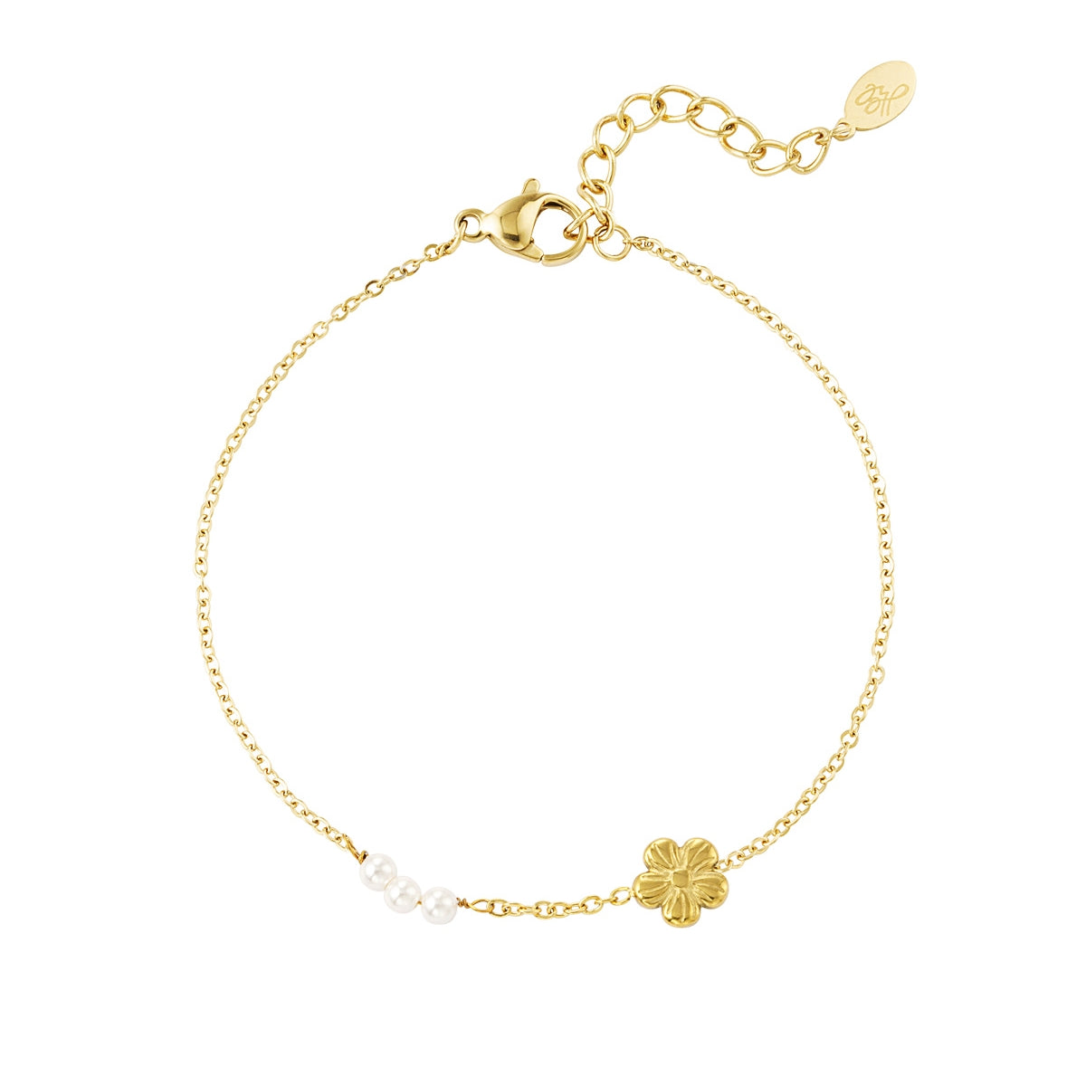 Armband Bloem met Parels Goudkleurig - Roestvrij Staal