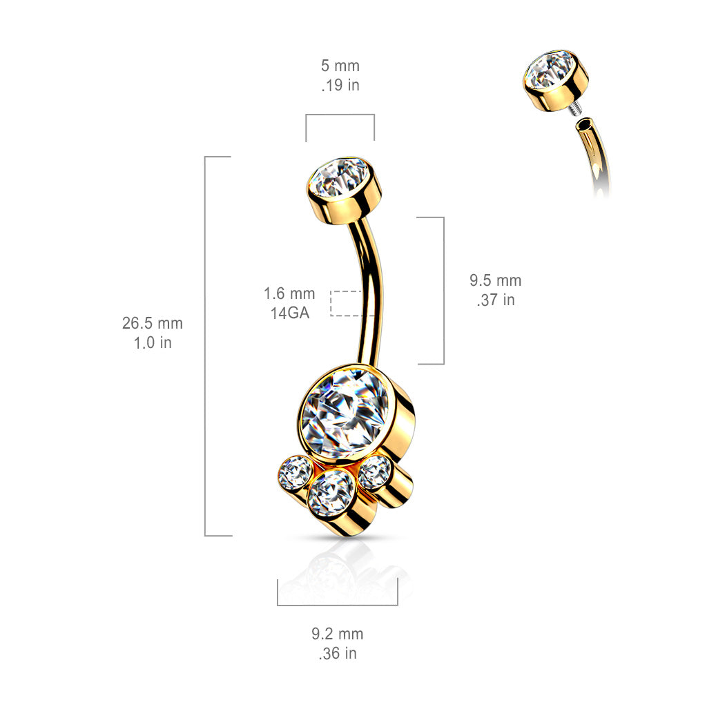 Navelpiercing Zirconia Cluster Zilverkleurig – Chirurgisch Staal