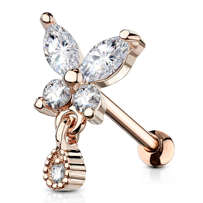 Barbell Vlinder Zirconia Rosé - Chirurgisch Staal & Rhodium 