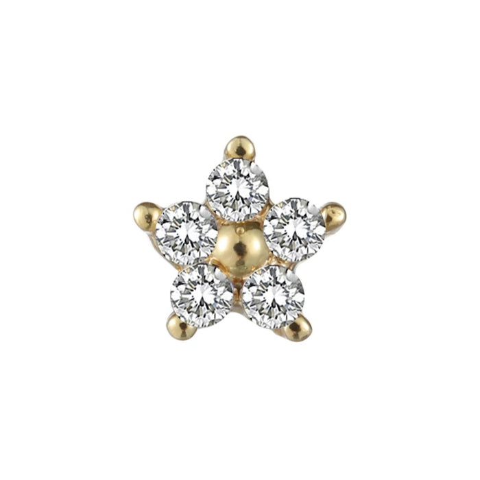 Goudkleurige Barbell Piercing Close up Bloemetje Zirconia Goldplated Roestvrij Staal
