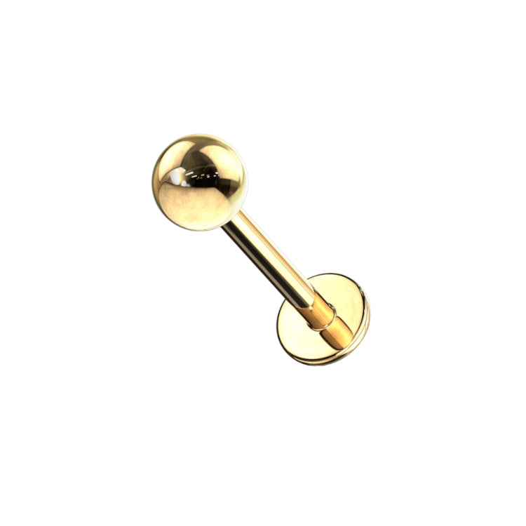 Goudkleurige labret piercing van chirurgisch staal – tijdloos en stijlvol ontwerp.