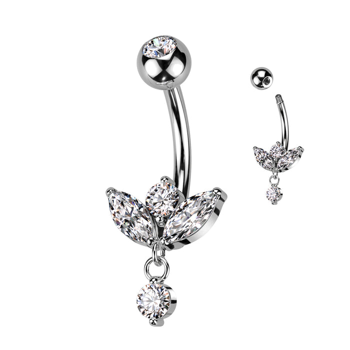 Zilverkleurige navelpiercing met sierlijke marquise hanger van chirurgisch staal