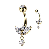 Goudkleurige navelpiercing met marquise hanger van chirurgisch staal – voor de navel