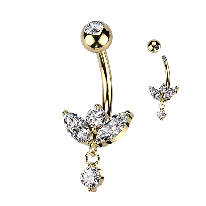 Goudkleurige navelpiercing met marquise hanger van chirurgisch staal – voor de navel