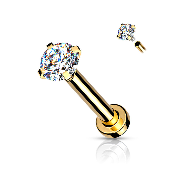 Goudkleurige labret met clear zirconia steen