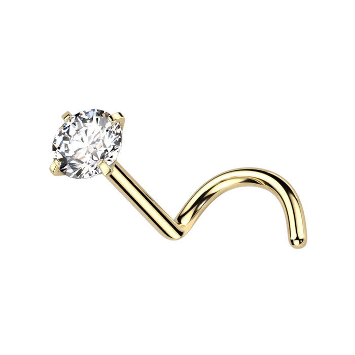 Goudkleurige titanium neuspiercing met helder zirconia steentje