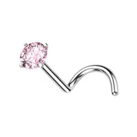 Zilverkleurige titanium neuspiercing met roze zirconia steentje
