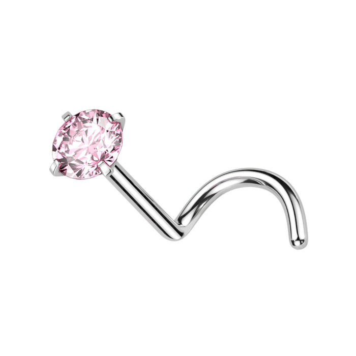 Zilverkleurige titanium neuspiercing met roze zirconia steentje