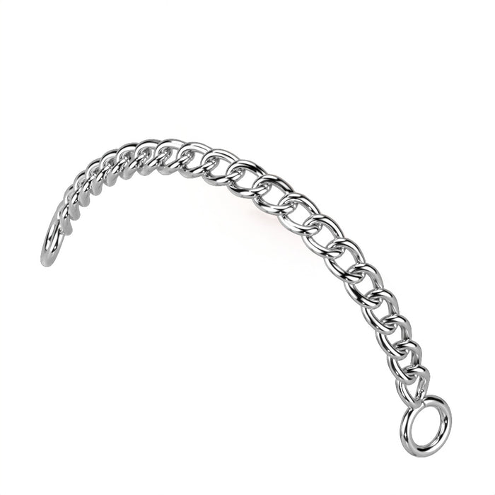 Zilverkleurige oorbel met ketting, chirurgisch staal, geschikt voor helix of tragus.