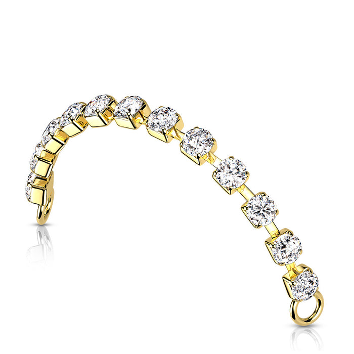 Goudkleurige piercing ketting met kristallen accenten, vervaardigd uit chirurgisch staal.